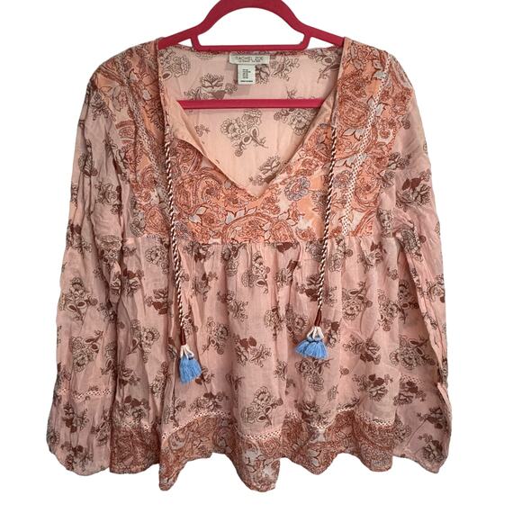 Rachel Zoe Tops - Rachel Zoe Floral Long Sleeve Babydoll Top Size M